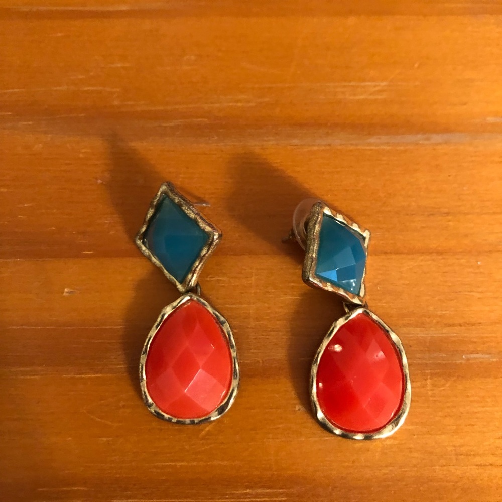 Orange and teal statement earrings